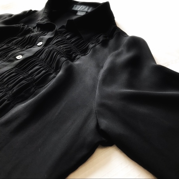 TEENFLO MAURICE TARICA 100% SILK BLACK RUFFLE LONG SLEEVE BUTTON UP BLOUSE - M - Picture 4 of 9